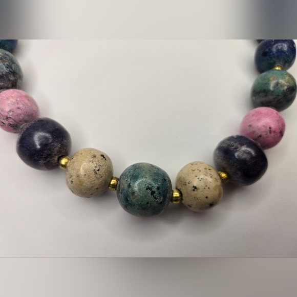 Vintage Colored Stone Beaded Necklace With Barrel Clasp 20” - Picture 5 of 5